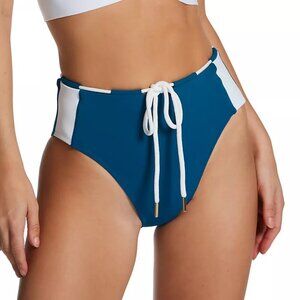 NEW Robin Piccone Emma High Waist Bikini Bottom in Sapphire Combo Sz. S